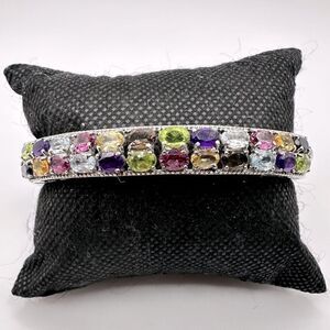 NWT Multi-gemstone and stainless steel hinged bangle/ bracelet!